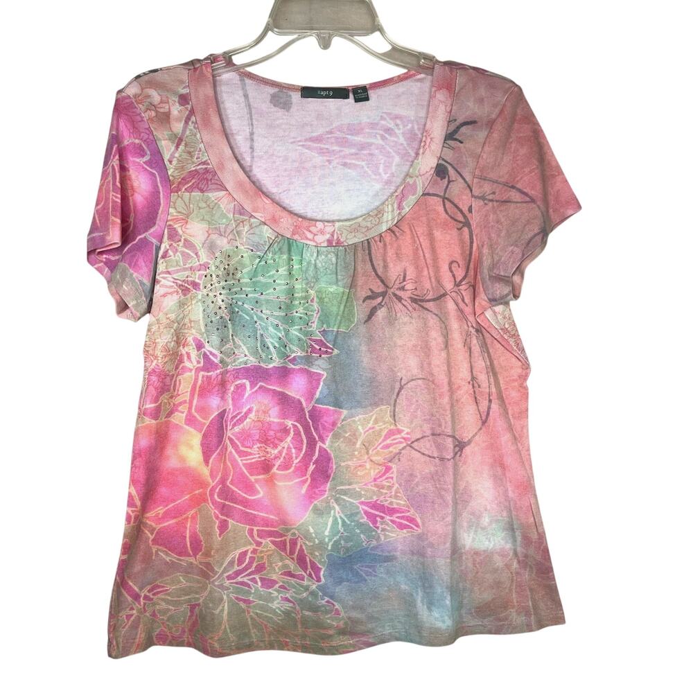 Apt 9 rhinestone embellished floral t-shirt, site XL, EUC